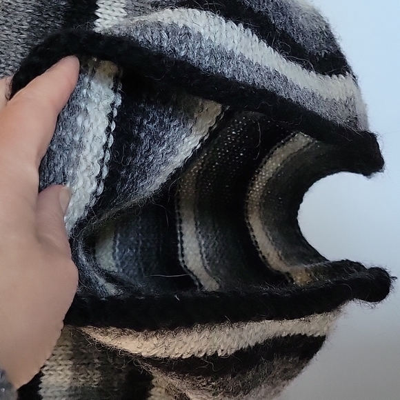 WOOL oversized striped Italian Handknit sweater dress tunic Long sleeves funnel - Picture 8 of 17